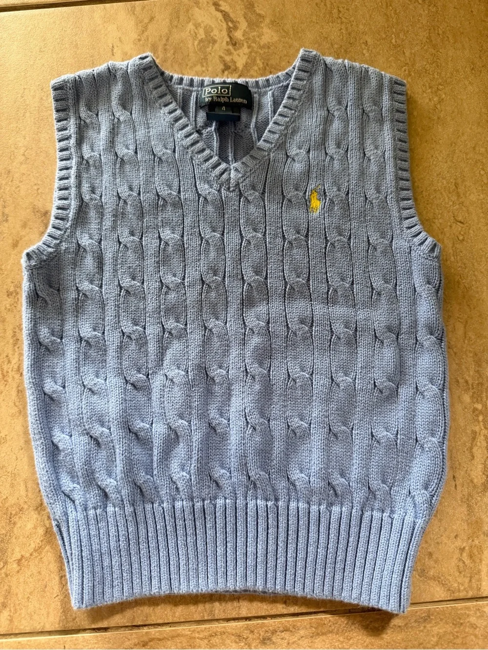 Polo Ralph Lauren Cable Knit Sweater Vest Boys Size 4 Blue Pony Preppy